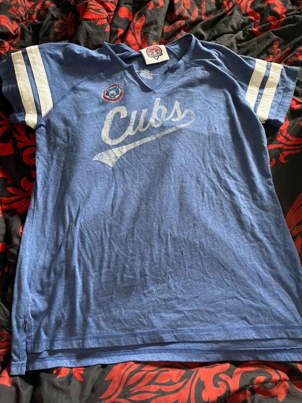 MLB Vintage Style Cubs Short Sleeve Tee in Blue with White Stripes